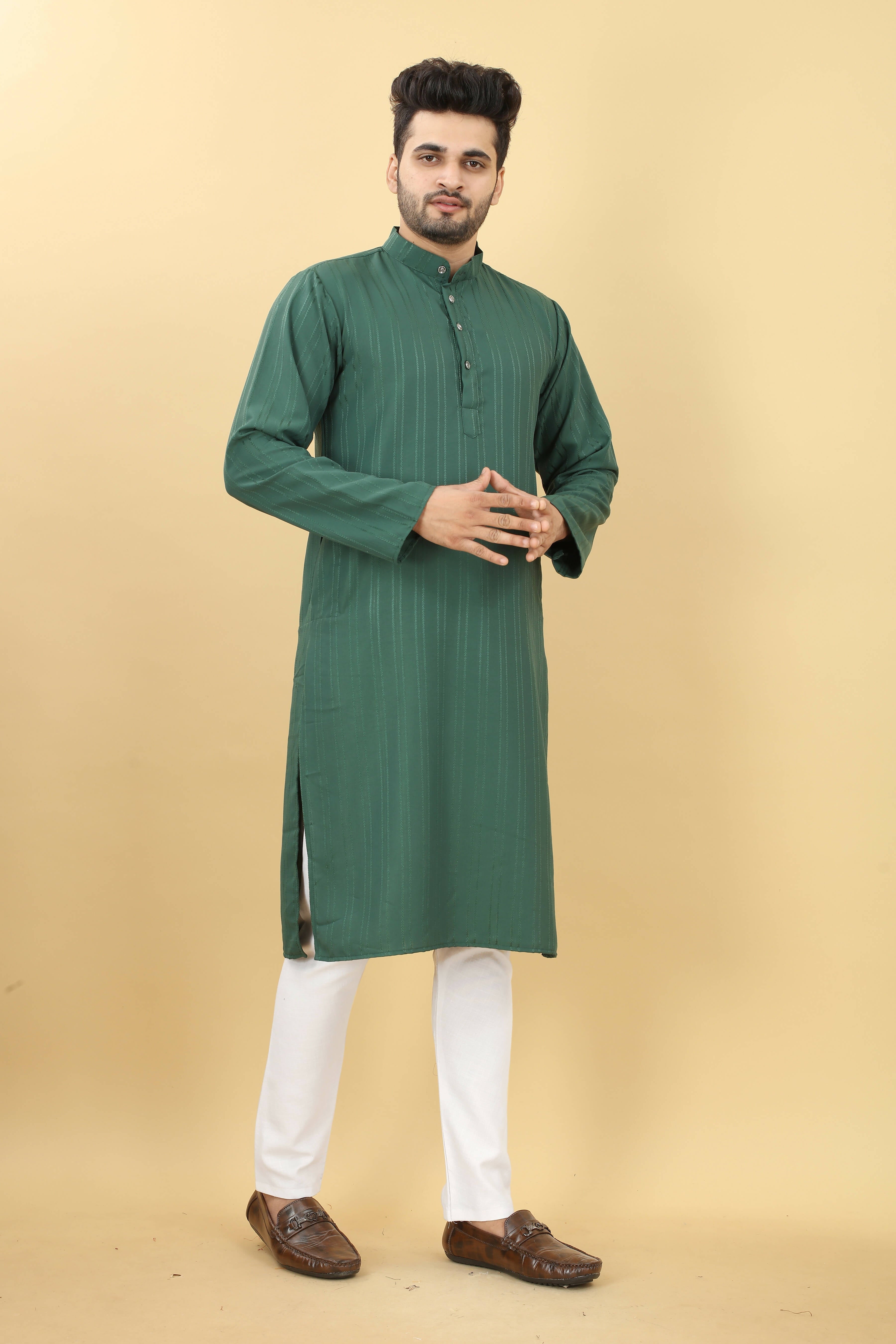 Green Viscose Polyester Solid Men's Kurta - Mahotsav | Grocsy