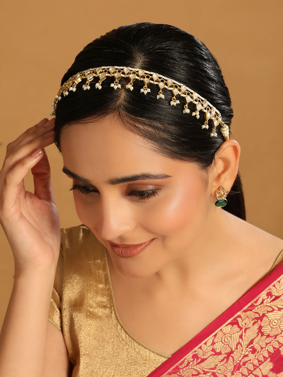 Nuyug 22K Gold Plated Regal Kundan & Pearl Matha Patti | Grocsy