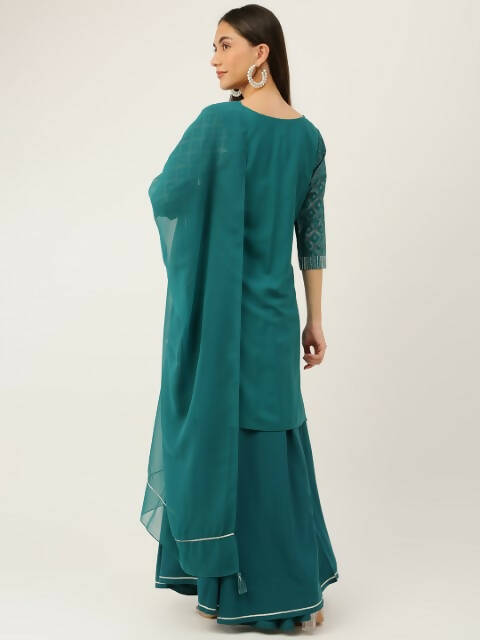 FIORRA Women's Teal Green Crepe Straight Kurta Skirt With Dupatta | Grocsy