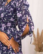 FIORRA Women's Blue Georgette Floral Printed Western Dress | Grocsy