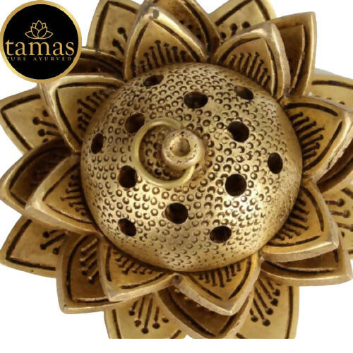 Tamas Brass Handcrafted Lotus Dhoop Stand with Antique Finish | Grocsy