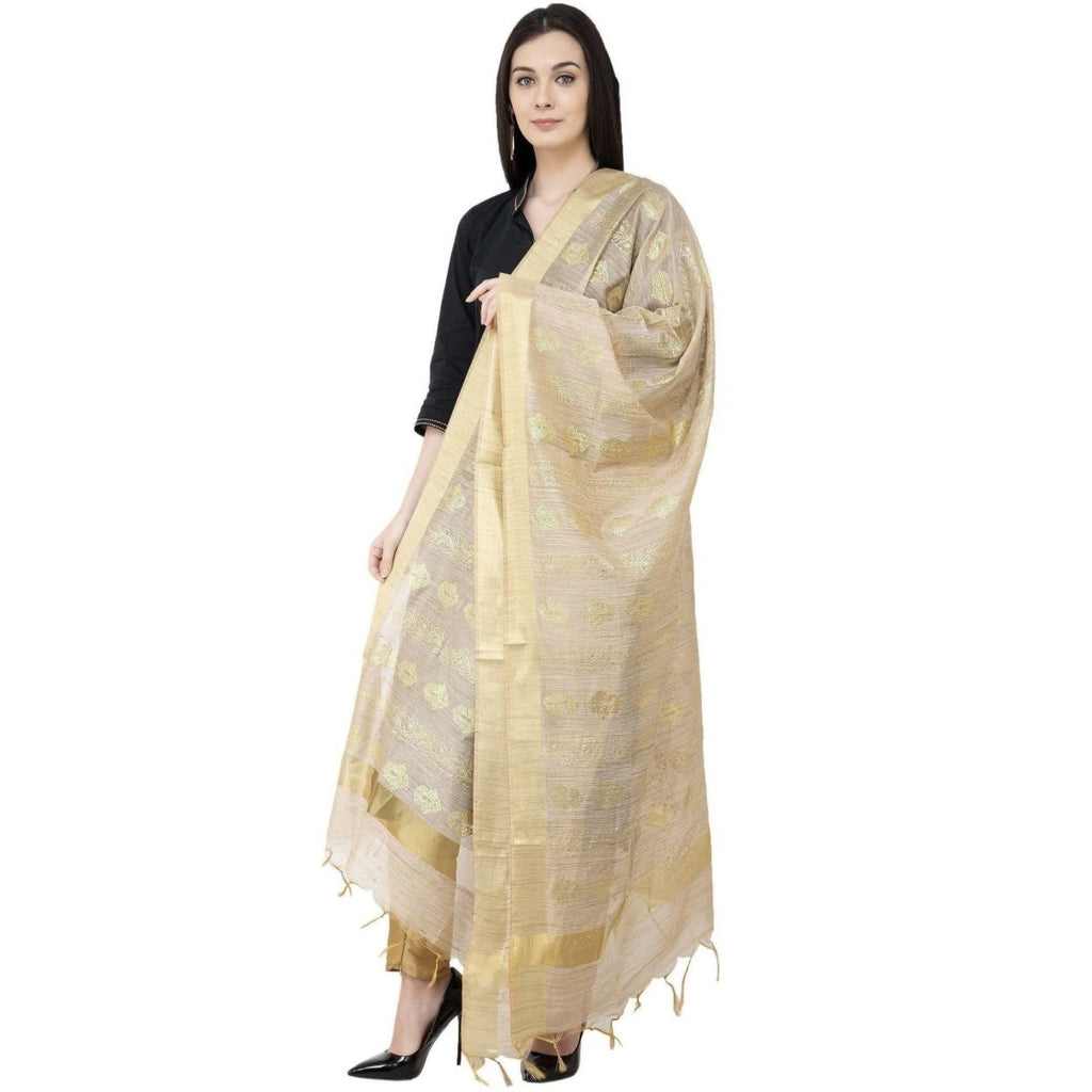 A R Silk Baswada Gold Print Fancy Dupatta Golden Color Dupatta or Chunni | Grocsy