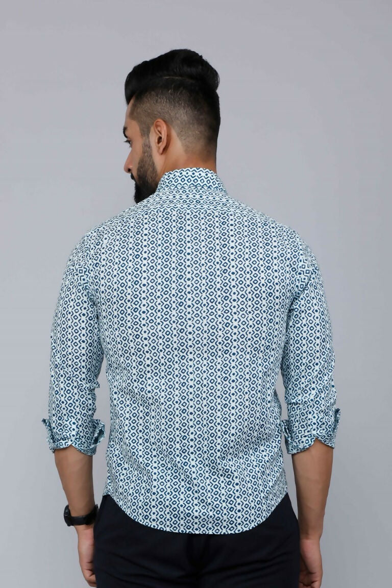 Miravan Men's White & Blue Premium Cotton Floral Print Casual Shirt | Grocsy