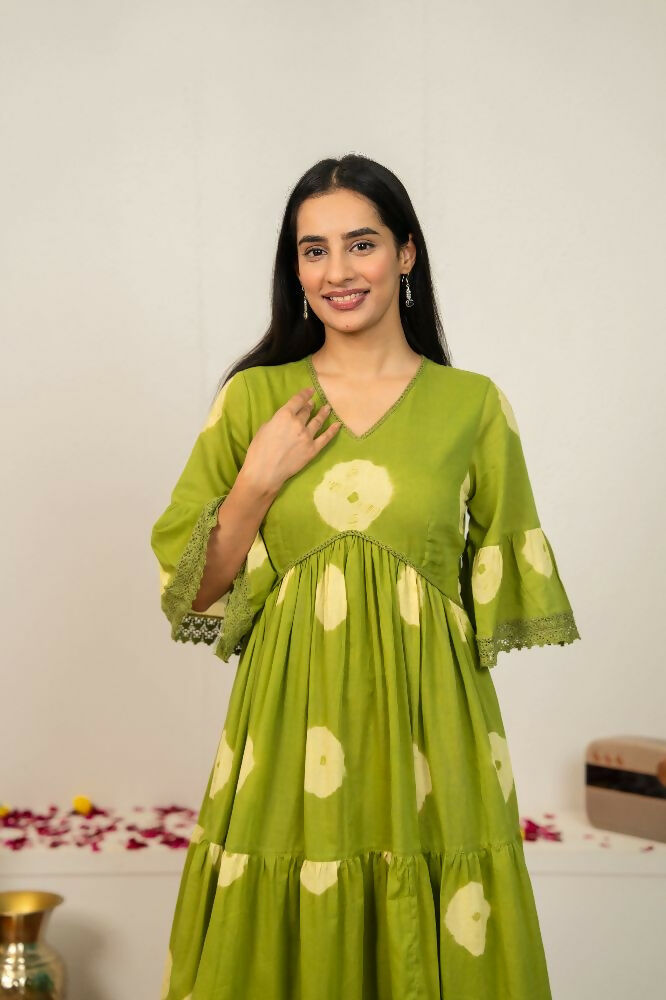Joban Fashion Green Tie & Dye Cotton Dress | Grocsy