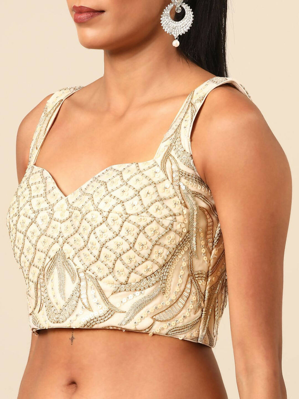 House of Panchhi Cream Net Sequins and Zarkan embroidery Lehenga choli & Dupatta | Grocsy
