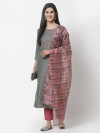 Myshka Women Grey Silk Blend Embroidered 3/4 Sleeve Round Neck Kurta Pant Dupatta Set | Grocsy