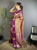Joban Fashion Wine Intricate Zari Weaving Soft Silk Dharmavaram Saree | Grocsy