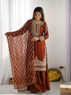 Teeya Creation New latest Trendy Embroidery Beads Work Kurta Sharara Set - Orange | Grocsy