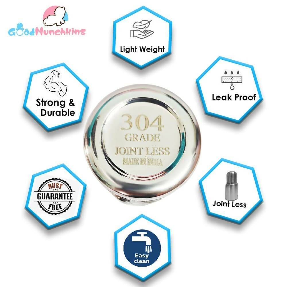 Goodmunchkins Stainless Steel Feeding Bottle Joint Less 304 Grade No Joints BPA Free for New Born Baby/Toddlers/Infants-200ml | Grocsy