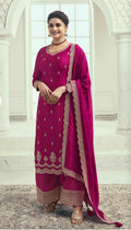 Anaita Rani Pink Silk Georgette Stitched Suit with Embroidery Sequins | Grocsy