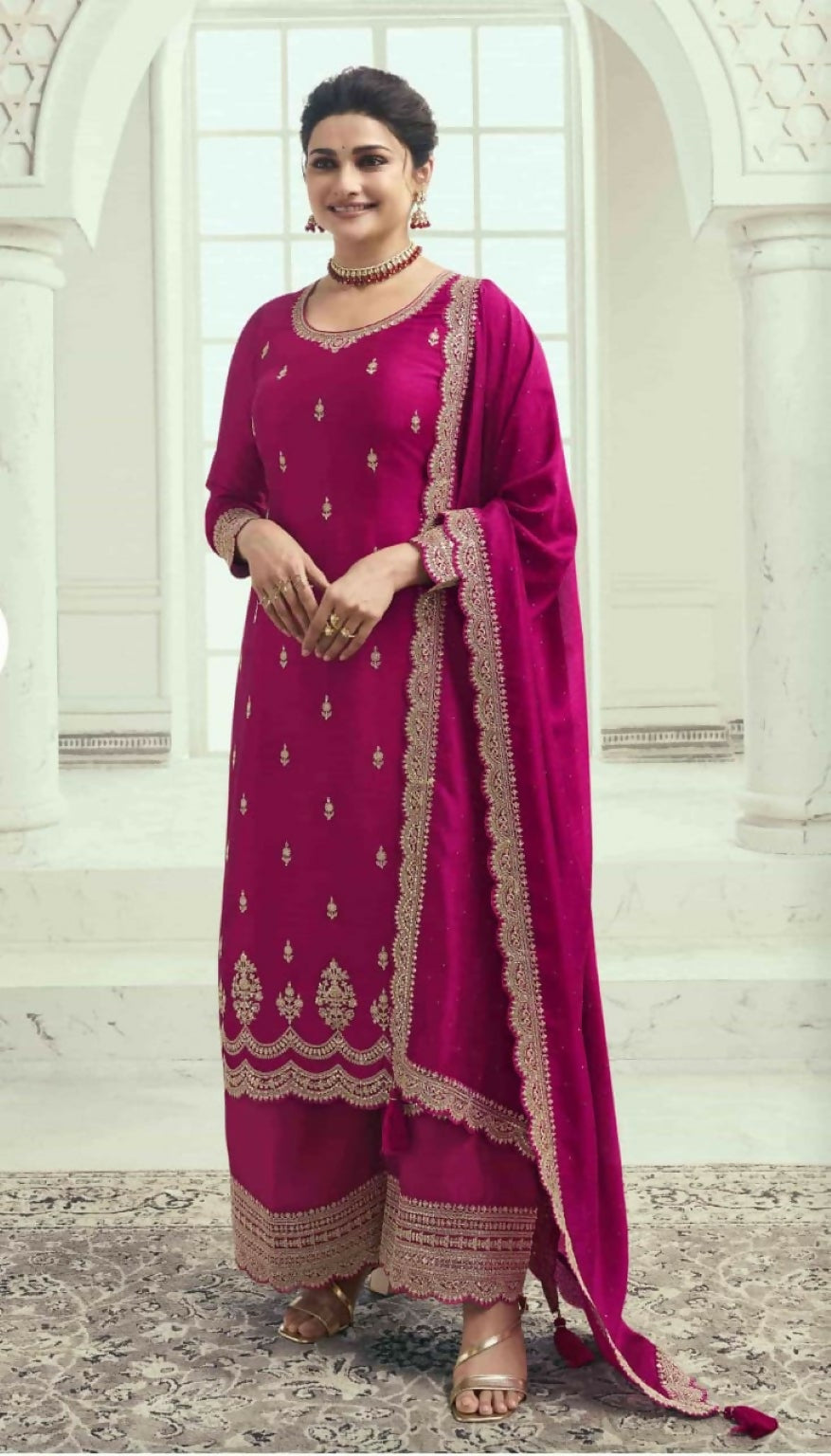 Anaita Rani Pink Silk Georgette Stitched Suit with Embroidery Sequins | Grocsy