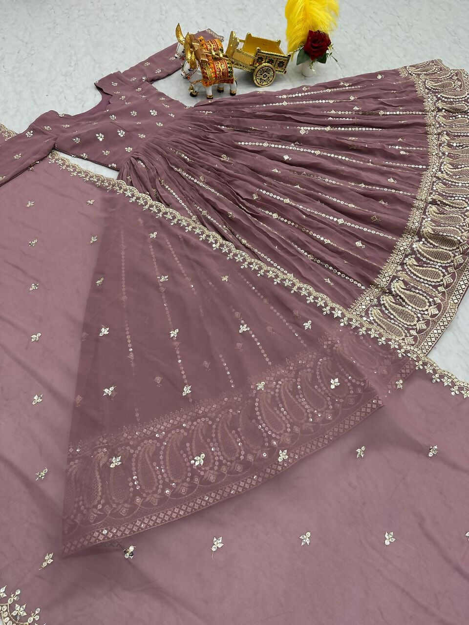 Teeya Creation Womens New Heavy Fox Georgette Fabric With Heavy Embroidery Work Gown Set | Grocsy