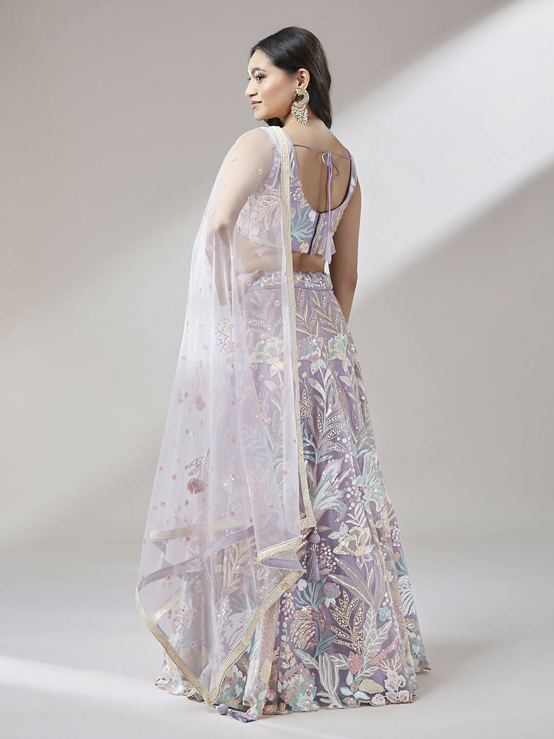 House of Panchhi Muave Net Sequinse Work Lehenga & Blouse with Dupatta | Grocsy