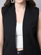 Even Apparels Black Linen Cotton Open Front Women's Waistcoat | Grocsy