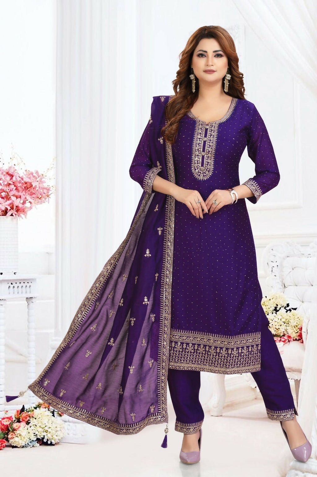 Joban Fashion Muslin Silk Purple Color Kurta Set | Grocsy