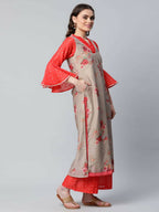Ahalyaa Womens Chiku Chanderi Printed Kurta Palazzo Set | Grocsy