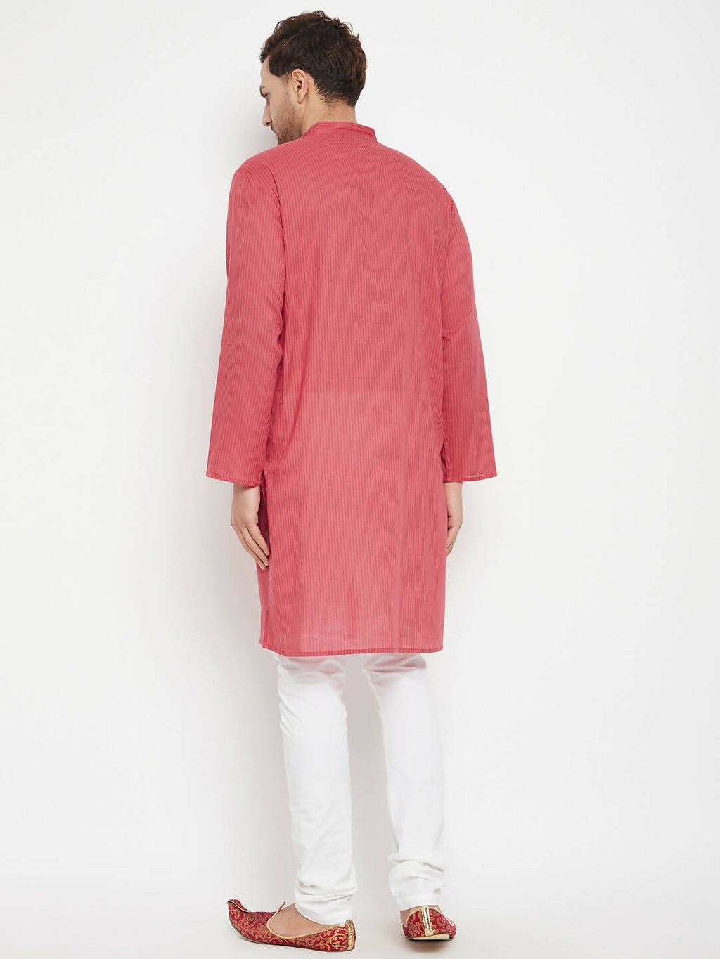 Even Apparels Rust Pure Cotton Long Men's Kurta With Band Collar | Grocsy