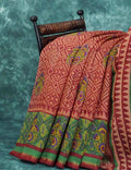 Mix of Orange and Teracotta Red Printed Semi Chanderi Saree By Gayathri Reddy Designer Studio | Grocsy