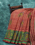 Mix of Orange and Teracotta Red Printed Semi Chanderi Saree By Gayathri Reddy Designer Studio | Grocsy