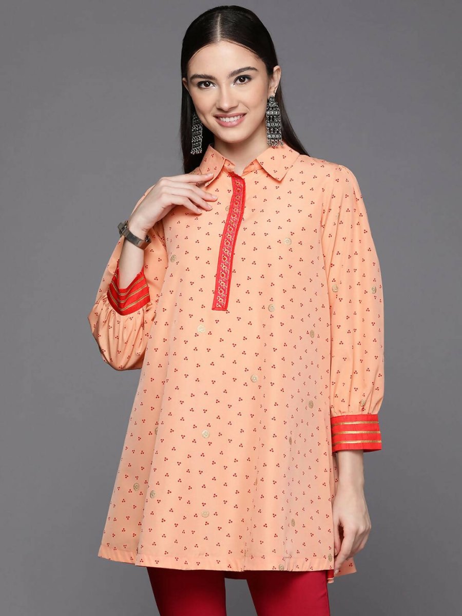Ahalyaa Women Peach Crepe Printed Tunic | Grocsy