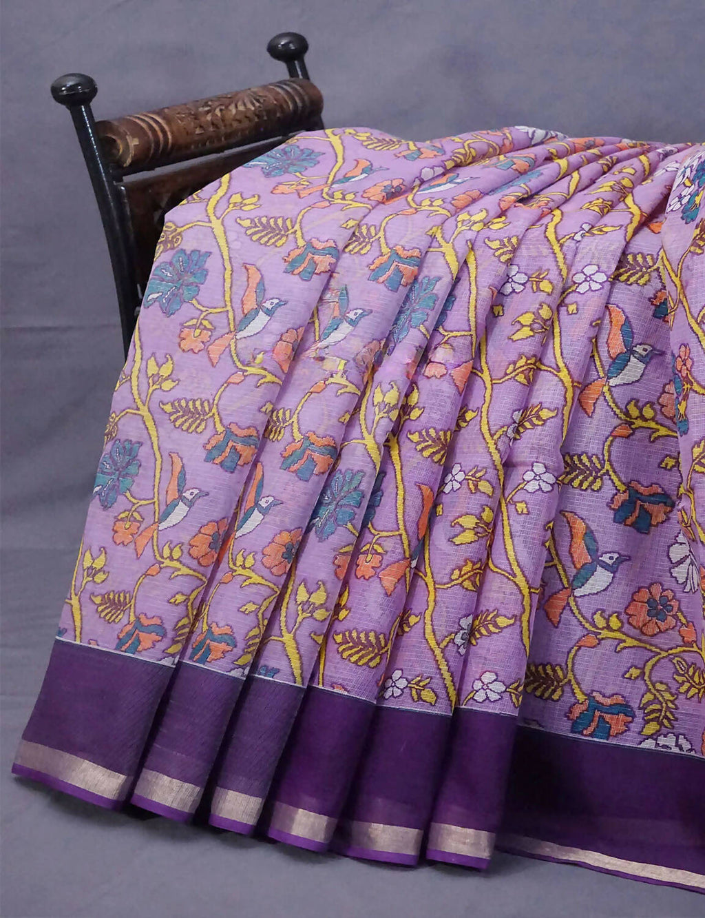 Lavendar & Blue Combo Bird Design Pure Kota Cotton Saree By Gayathri Reddy Designer Studio | Grocsy
