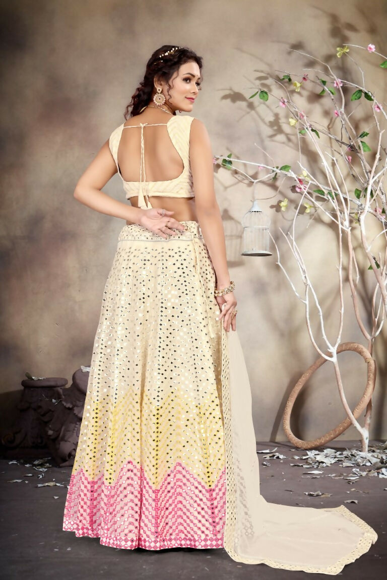 Jyoti Fashion Butter Cream Sequence with Thread Zari Embroidery Georgette Lehenga Choli with Dupatta | Grocsy