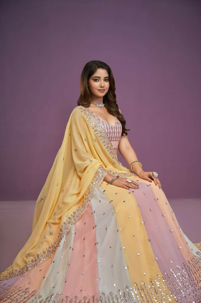 Multicolor Georgette Sequence ,Gota Patti Embroidery Work Lehenga Choli Set - Jihu Culture | Grocsy