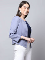 Even Apparels Grey 100% Viscose Open Front Statement Women's Jacket | Grocsy