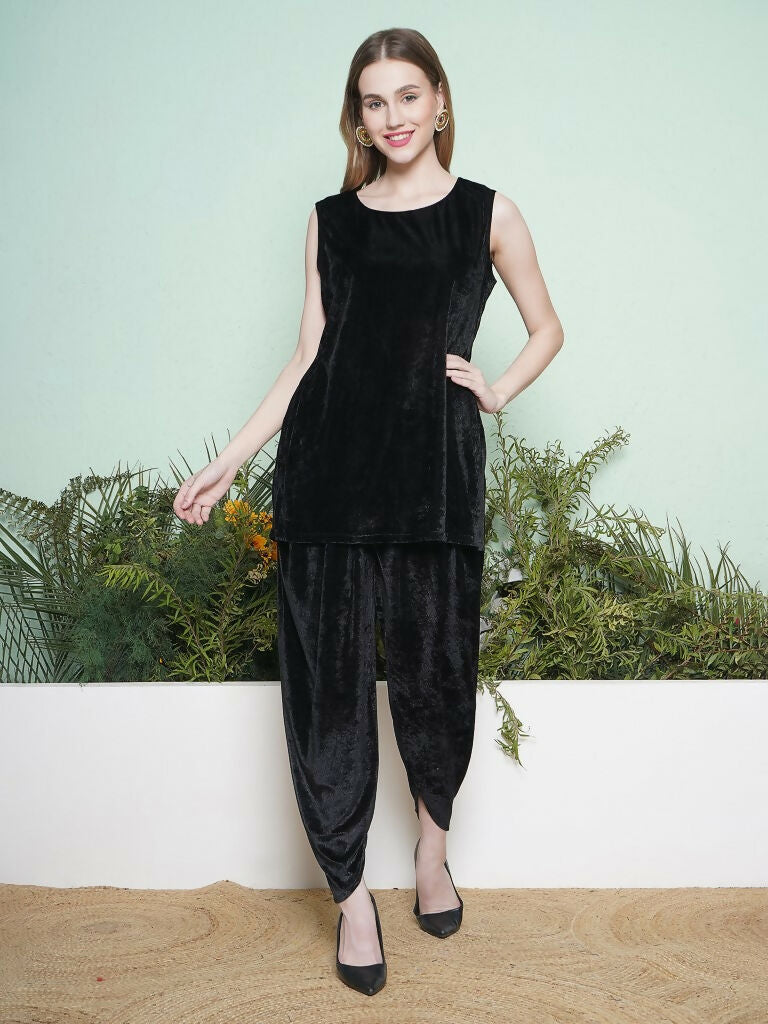 Joban Fashion Black Dhoti Salwaar with Inner and Hand Embellished Jacket | Grocsy