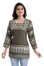Snehal Creations Admirable Mehendi Green Summer Cool Printed Tunic | Grocsy