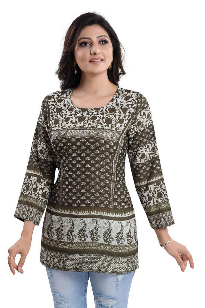Snehal Creations Admirable Mehendi Green Summer Cool Printed Tunic | Grocsy