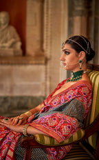 Kabul Grey Banarasi Weaving, Ultra Aqua Finish, Zari Work Banarasi Silk Saree - Rath Kunti | Grocsy