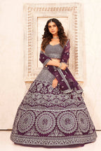 Purple Soft Net Embroidery sequence work Lehenga Choli with Dupatta - Dhvani | Grocsy
