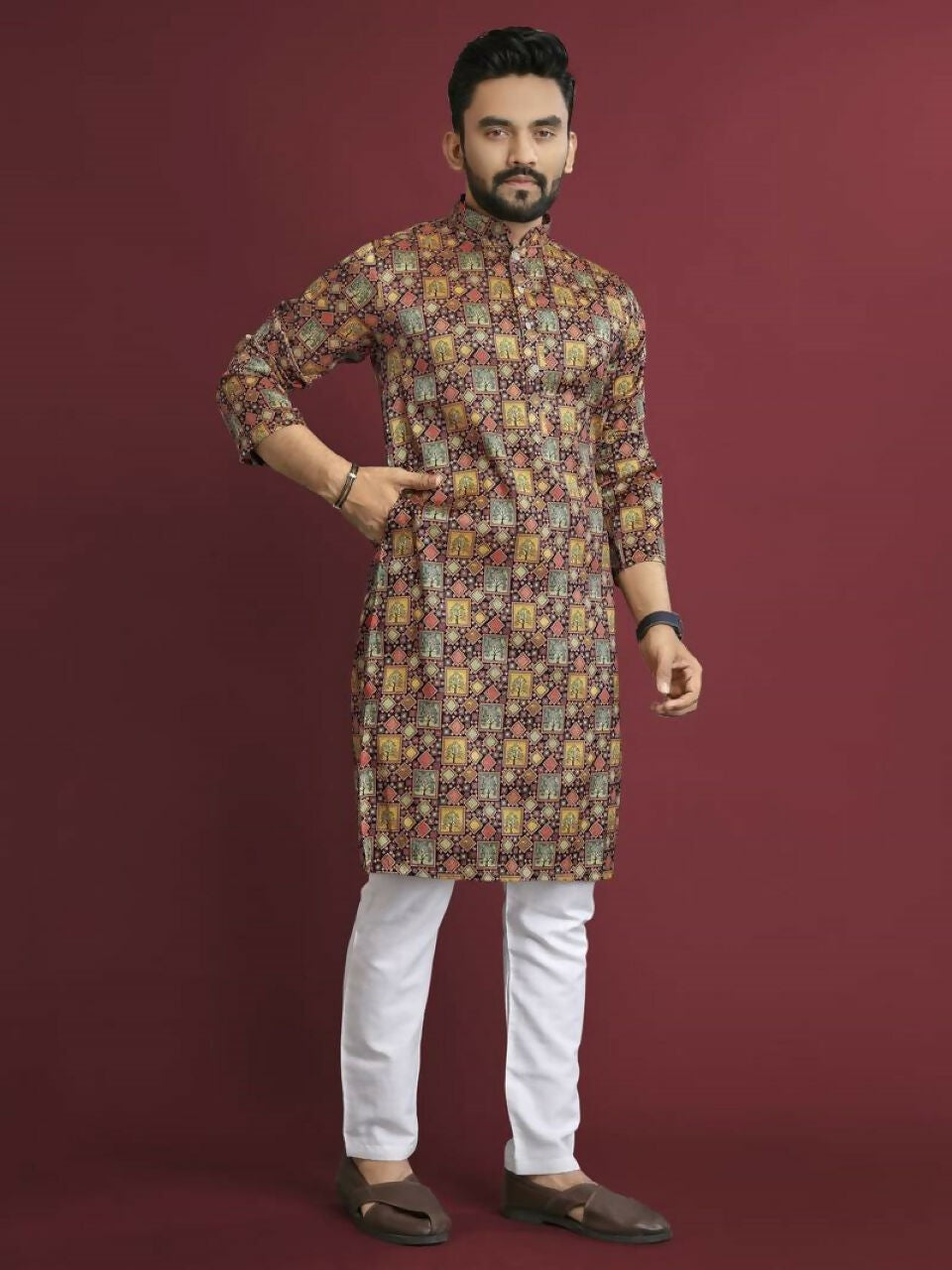 Anaita Multicolour Printed Pure Silk Straight Kurta | Grocsy