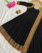 Teeya Creation New Trendy Stylish Black Solid Anarkali Kurta with Traditional Golden Border Dupatta Set | Grocsy