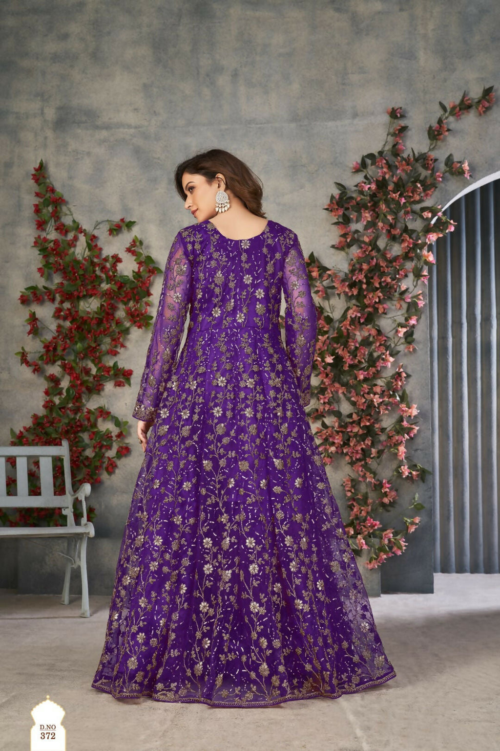 Anaita Purple Embroidered Net Stitched Anarkali suit | Grocsy