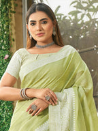 Shree Shyam Fashion Lime Green Linen Saree | Grocsy