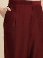 Maroon Chinon Silk Embroidered Straight Kurta with Trouser & Dupatta - Salimar | Grocsy
