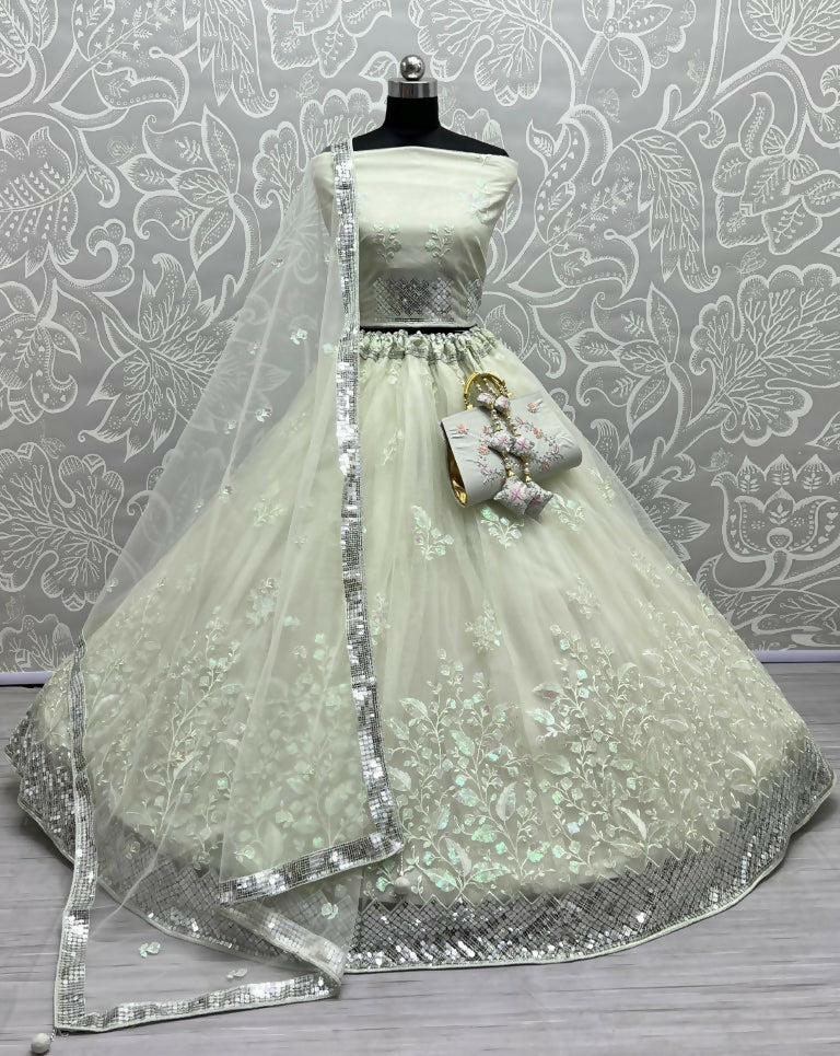Jyoti Fashion Women's Sea Green Bridal Net Fancy Sequins with Multi Thread Embroidered Wedding Lehenga Choli | Grocsy
