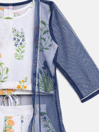 Ahalyaa Off White Cotton Printed Kids Top and Palazzo With Net Jacket For Girls | Grocsy