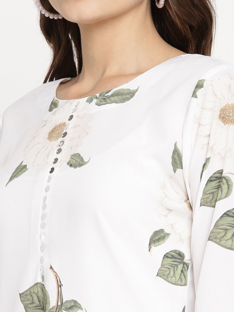 Ahalyaa Women's White Crepe Digital Print Kurta Palazzo Set With Dupatta | Grocsy