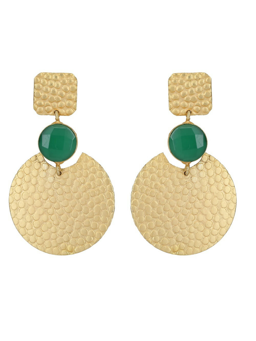 Joban Fashion Women Round Shape Green Stone Matte Gold Earrings | Grocsy