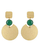 Joban Fashion Women Round Shape Green Stone Matte Gold Earrings | Grocsy