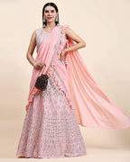 Pink Pure Viscose Georgette Thread With Sequins Embroidery Work Lehenga Choli With Dupatta - Tanya | Grocsy