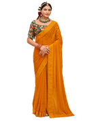 Mustard Georgette Swaroski Work Saree With Unstitched Blouse Piece - Juhi | Grocsy