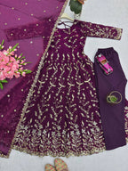 Teeya Creation Wine Color Faux Georgette Long Party Wear Gown | Grocsy