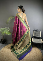 Joban Fashion Wine Banarasi Soft Silk Woven Butti Saree | Grocsy
