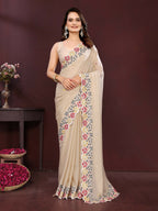 Ai Fashion Peach Soft Star Georgette Embroidery Party Wear Saree | Grocsy