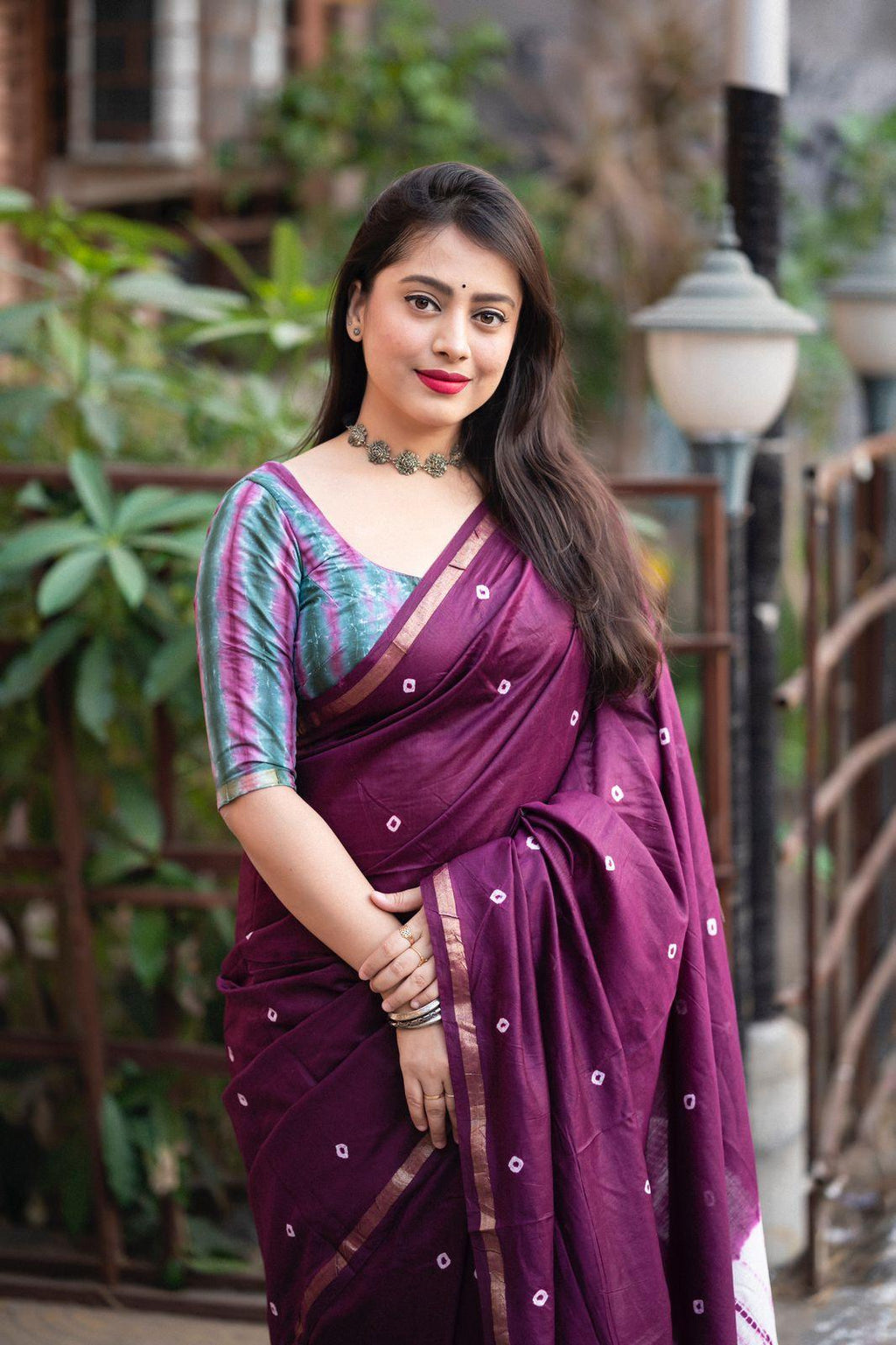 Purple Chanderi Cotton Block Print Saree with Unstitched Blouse - Hiral Fashion | Grocsy