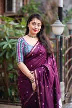 Purple Chanderi Cotton Block Print Saree with Unstitched Blouse - Hiral Fashion | Grocsy